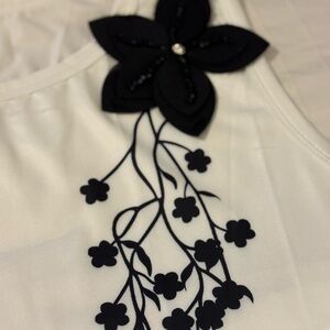 NWOT Elegant White Tank with Black Floral accents
